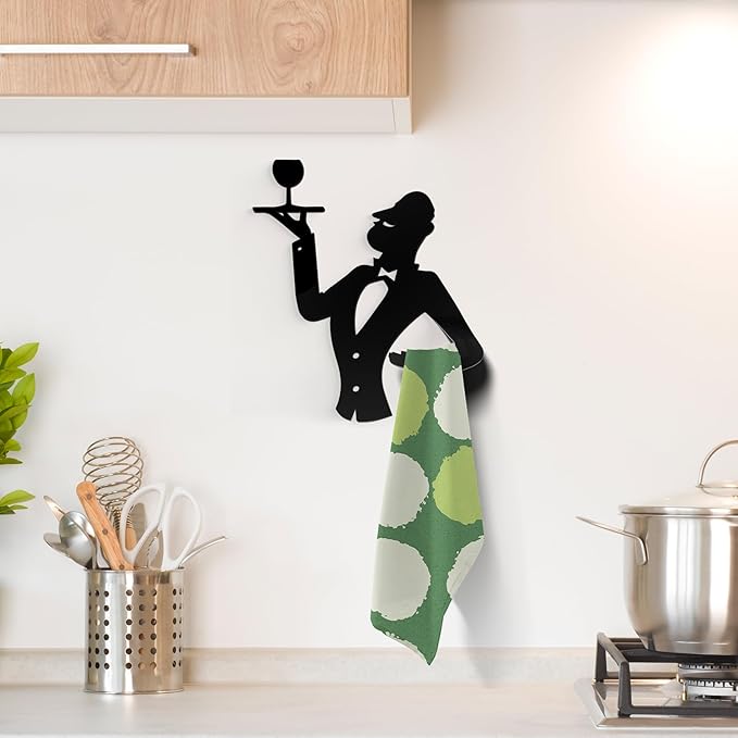 Pierre - Kitchen Towel Holder in a French Wine Waiter Design. Black Towel Hook - Hand Towel Holder for Bathroom & Kitchen - Heavy Duty Shower Hook - Service Waiter Design