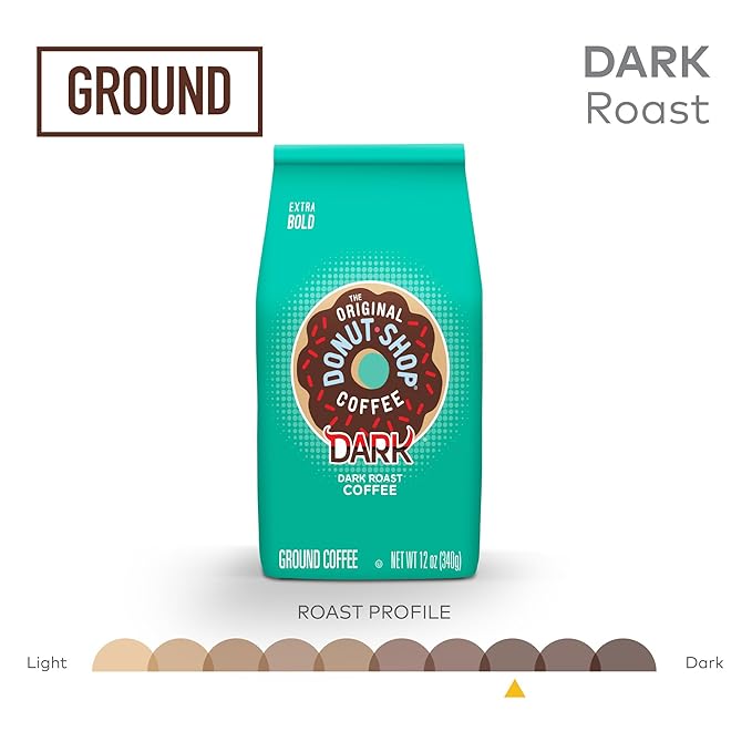 The Original Donut Shop Coffee, Dark, Dark Roast, Ground Coffee, 12 oz Bag