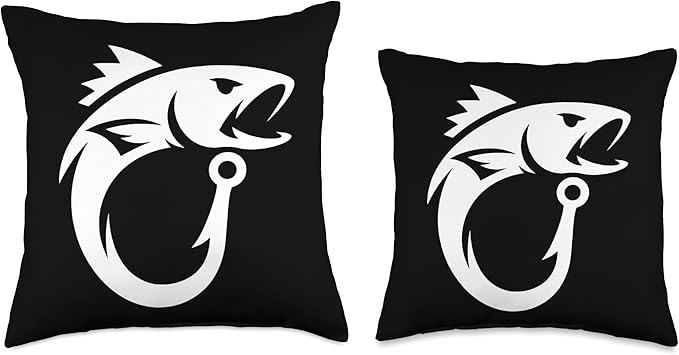 Cool Fish Hook Art Fishing Throw Pillow