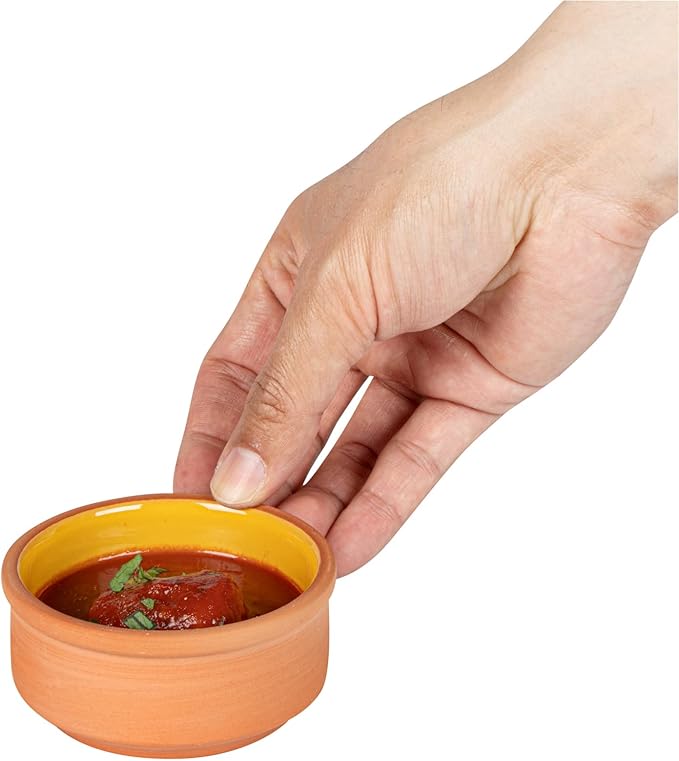 Restaurantware-Terra Tek 2.7 Ounce Terracotta Cazuelas, 2 Yellow Glazed Clay Pots For Cooking - Oven-Ready, Microwavable, Terracotta Serving Pots, Dishwashable, For Cooking And Serving