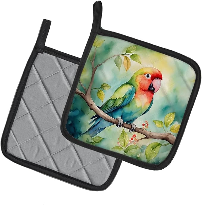 Caroline's Treasures Lovebird Pair of Pot Holders Kitchen Heat Resistant Pot Holders Sets Oven Hot Pads for Cooking Baking BBQ, 7 1/2 x 7 1/2