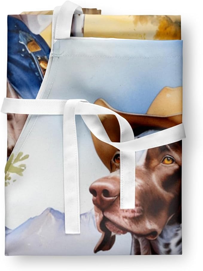 Caroline's Treasures German Shorthaired Pointer Cowboy Welcome Apron Cooking Kitchen Server Baking Crafts Gardening for Adult Women Men, Unisex, Large, Multicolor