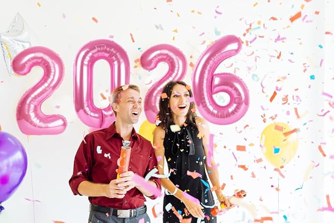 2026 Balloon Numbers - 40 Inch Pink New Years Eve Party Supplies 2026, Nye Decor Party Decorations Happy New Year, New Years Eve Foil Party Balloons, Graduation Party Decorations