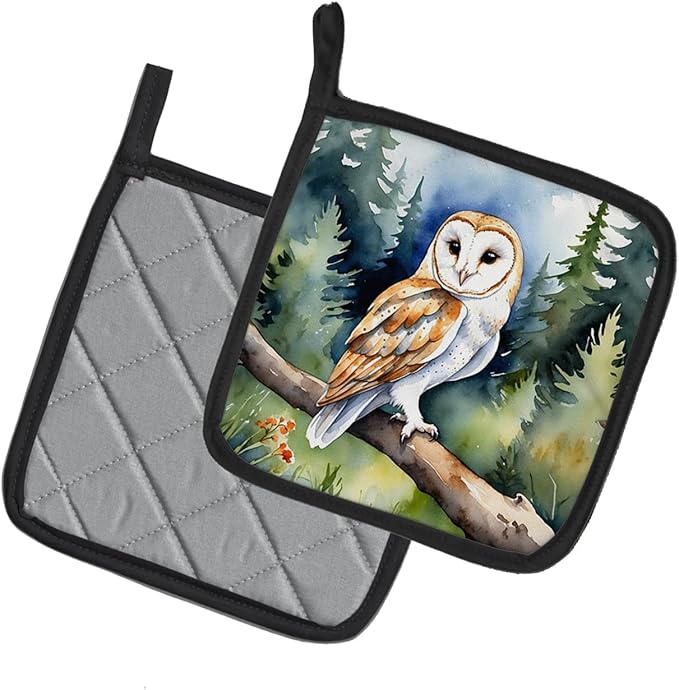 Caroline's Treasures Barn Owl Pair of Pot Holders Kitchen Heat Resistant Pot Holders Sets Oven Hot Pads for Cooking Baking BBQ, 7 1/2 x 7 1/2