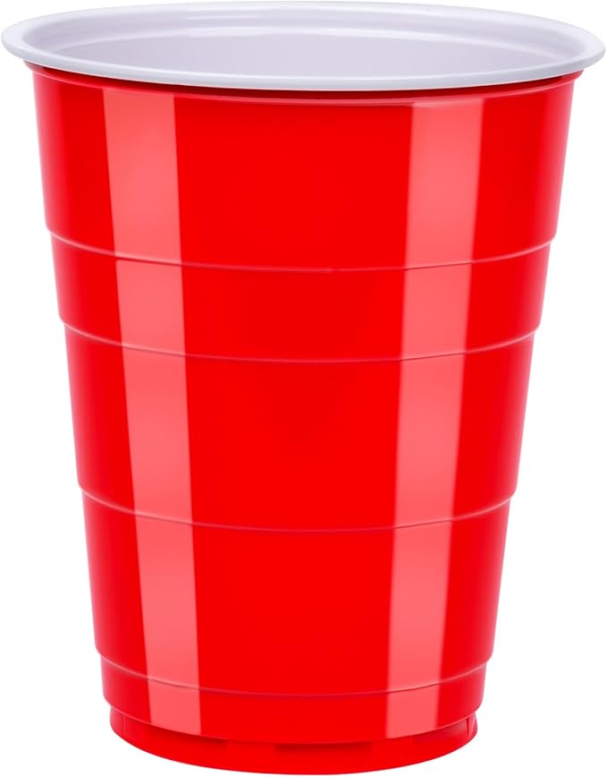 Amazon Basics Disposable Red Plastic Party Cups, BPA-Free, 18oz, for Birthdays, BBQs and Events, 120 Count