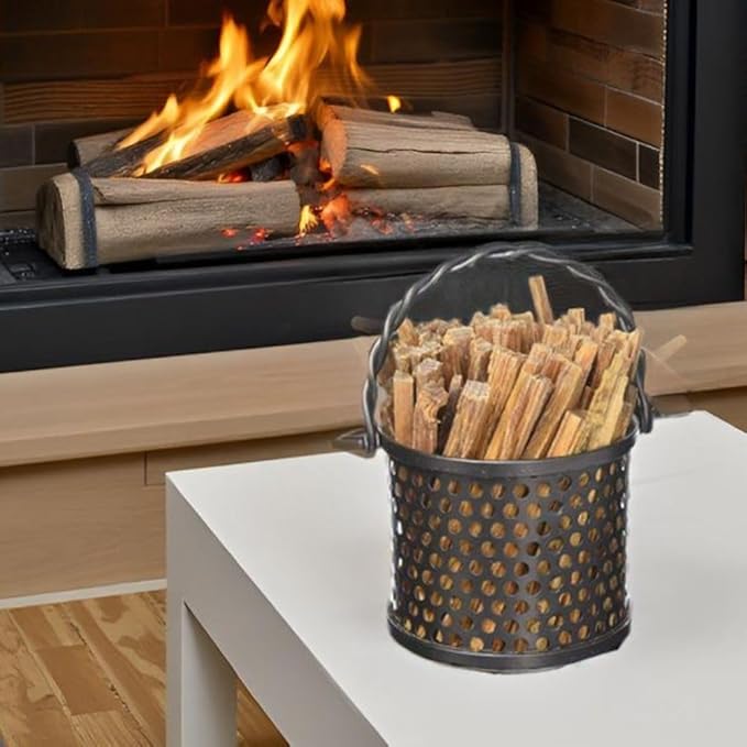 Freestanding Fatwood Caddy Basket Twisted Rope Designed Graphite Lumber Storage Organizer Indoor Firewood Carrier and Wood Container Graphite
