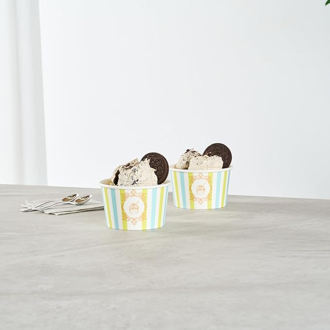 Restaurantware Ice Cream Cups 50 Pack of 8 oz Leak-Resistant Disposable Dessert Bowl Frozen Yogurt Cup Round Paper Container For Cold And Hot Desserts