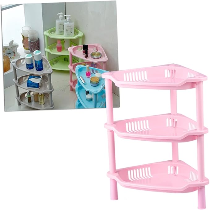 Ciieeo Plastic Basket Corner Shelf Storage Shelves Desk Stand Rack Bathroom Organizing Easy to Clean Assemble