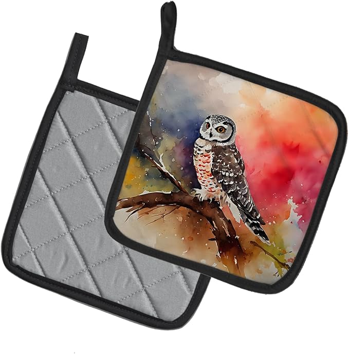 Caroline's Treasures Northern Hawk Owl Pair of Pot Holders Kitchen Heat Resistant Pot Holders Sets Oven Hot Pads for Cooking Baking BBQ, 7 1/2 x 7 1/2