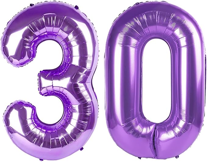 Purple Big Number 30 Balloons, Big 40 Inch Numbers Balloon for 30th Birthday Party Decoration Wedding Anniversaries Event Supplies