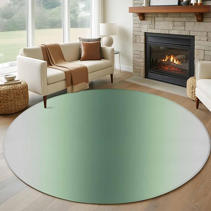Washable Round Area Rug Rat Tail Green Gray Gradual Circle Rugs Floor Carpet for Living Room Bedroom, Abstract Art Soft Non Slip Round Rug 5ft
