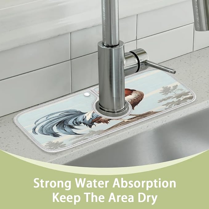 Animal Rooster Sink Mat for Kitchen Faucet Absorbent Microfiber Faucet Mat Washable Sink Water Splash Guard Drip Catcher for Faucet
