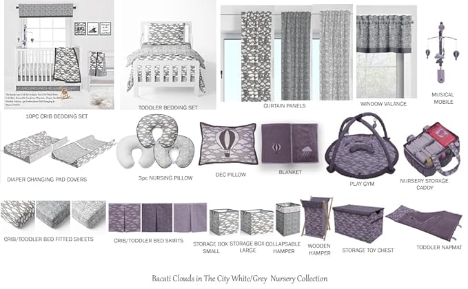 Bacati - Small Storage Tote Clouds in the City White/Grey Neutral 10 X 10 x10 inches