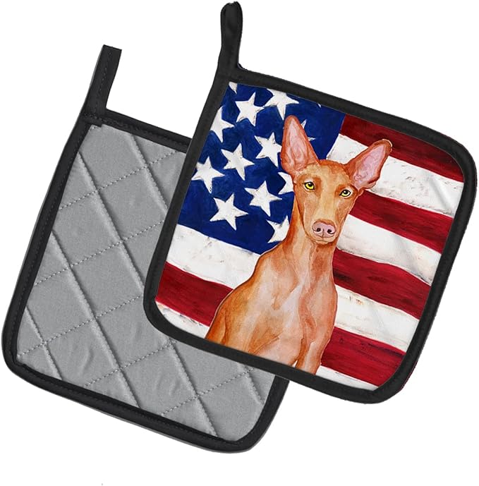 Caroline's Treasures BB9715PTHD Pharaoh Hound Patriotic Pair of Pot Holders Kitchen Heat Resistant Pot Holders Sets Oven Hot Pads for Cooking Baking BBQ, 7 1/2 x 7 1/2
