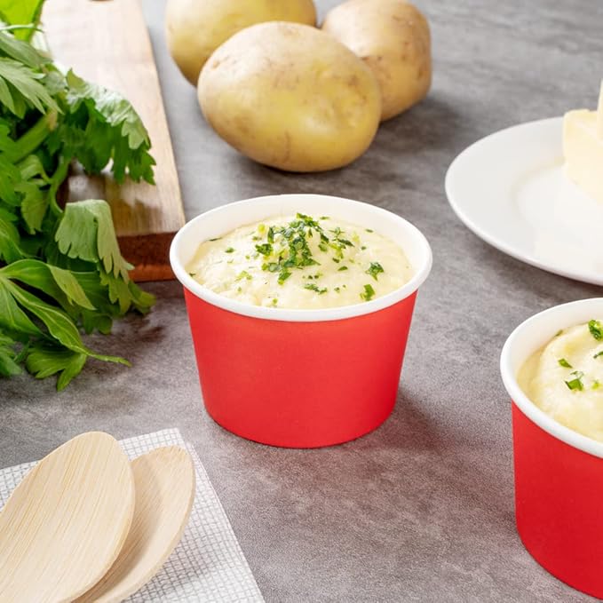 Coppetta 4 Ounce Dessert Cups, 200 Disposable Ice Cream Cups - Lids Sold Separately, Heavy-Duty, Red Paper Frozen Yogurt Bowls, For Hot And Cold Foods, Perfect For Gelato Or Mousse - Restaurantware