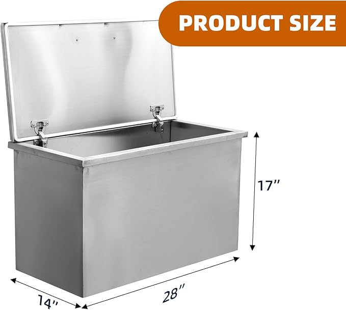 Drop In Ice Chest, 28''L x 14''W x 17''H Stainless Steel Ice Cooler, Commercial Ice Bin With Hinged Cover, 87.4QT Outdoor Kitchen Ice Bar, Drain-Pipe and Drain Plug Included,for Cold Wine Beer