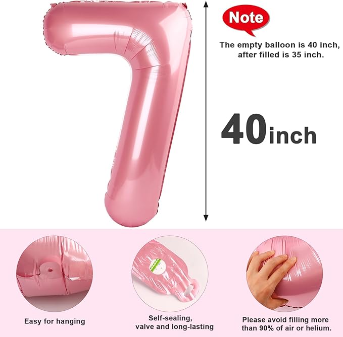 40 Inch Number 7 Balloon, 6 7 Birthday Decorations, Pastel Pink Seven Birthday Decor, 7 17 27 70 Year Old Balloon Number for Engagement, Wedding, Graduations