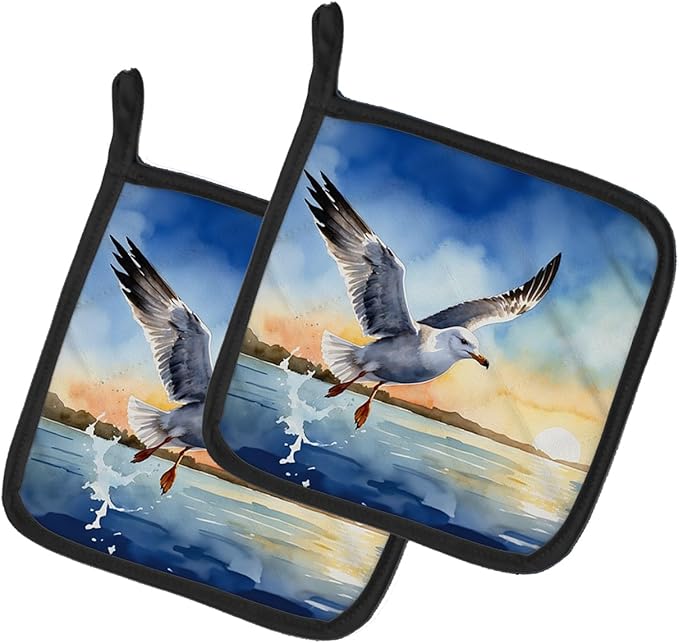 Caroline's Treasures Gull Flying Low Pair of Pot Holders Kitchen Heat Resistant Pot Holders Sets Oven Hot Pads for Cooking Baking BBQ, 7 1/2 x 7 1/2