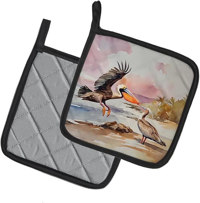 Caroline's Treasures Pelican Pair of Pot Holders Kitchen Heat Resistant Pot Holders Sets Oven Hot Pads for Cooking Baking BBQ, 7 1/2 x 7 1/2