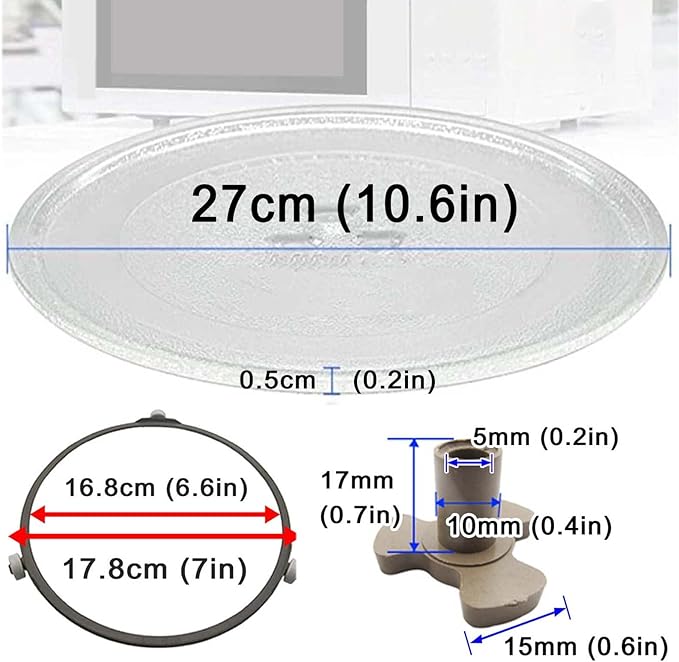 LIGUOYI Round Microwave Glass Turntable Plate with 3 Fixtures, Scratch-Resistants Microwave Glass Plate, 24.5cm 27cm 31.5cm Replacement Microwave Glass Tray, 360° Microwave Turntable Ring