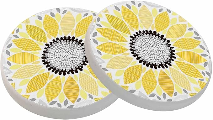 oFloral Gold Flower Coasters for Drinks Sunflower Nature Rustic Cups Place Mats for Home Decor Set of 2, 4 Inch