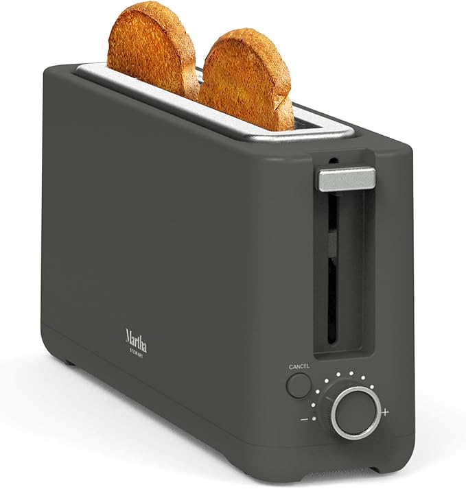 Martha Stewart 2 Slice Long Slot Toaster, Extra Wide for Sourdough & Bagels, 10 Setting Shade Control, Removable Crumb Tray, Self-Centering Design, Defrost/Reheat, Cancel, Slim Space-Saving, Caviar