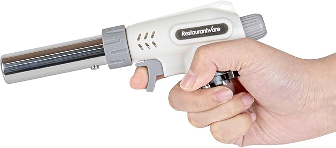 Restaurantware-RW Pyro Creme Brulee Torch With Adjustable Flame, 1 Refillable Culinary Blow Torch - Butane Gas Tank Not Included, No Flaring, White, For Baking, Cooking, BBQ, And More