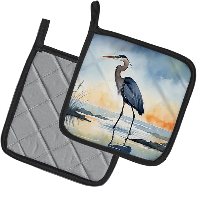 Caroline's Treasures Blue Heron Barely Lit Sky Pair of Pot Holders Kitchen Heat Resistant Pot Holders Sets Oven Hot Pads for Cooking Baking BBQ, 7 1/2 x 7 1/2
