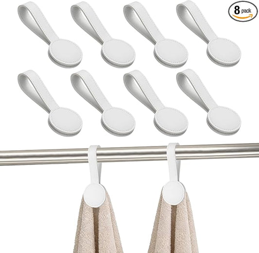 uxcell 8 Pcs Kitchen Magnetic Towel Clips, Leather Towel Holder Clip Multi-Purpose Hand Hooks Kitchen Accessories for Oven Handles Bars Racks, White