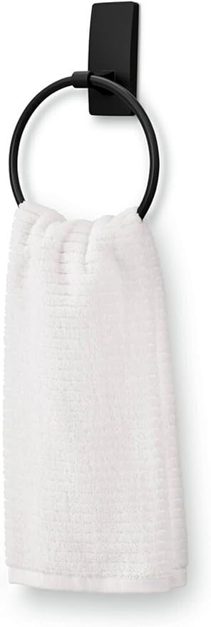 Command Hand Towel Holder Matte Black with Water Resistant Command Strips,Rust Resistant Bathroom Organizer,Holds up to 5 lbs,(Pack of 8)