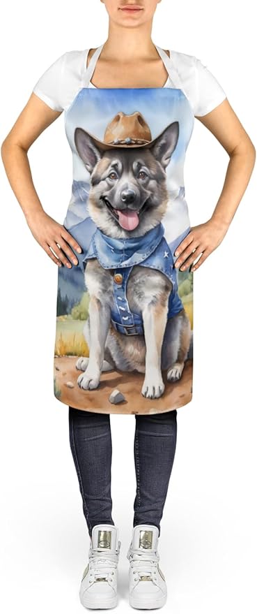 Caroline's Treasures Norwegian Elkhound Cowboy Welcome Apron Cooking Kitchen Server Baking Crafts Gardening for Adult Women Men, Unisex, Large, Multicolor