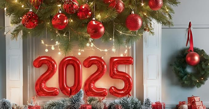 Huge Red 2025 New Year Balloons 40 Inch 2025 Red Mylar Foil Helium Number Balloons 2025 Christmas New Year Eve Graduation Party Decorations Supplies
