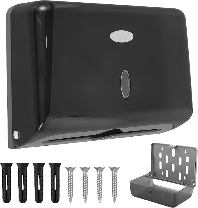 Paper Towel Dispensers, Wall Mount Commercial Toilet Tissue Dispensers Paper Towel Holder C-Fold/Multifold Paper Towel Dispenser for Bathroom, Kitchen(Black)