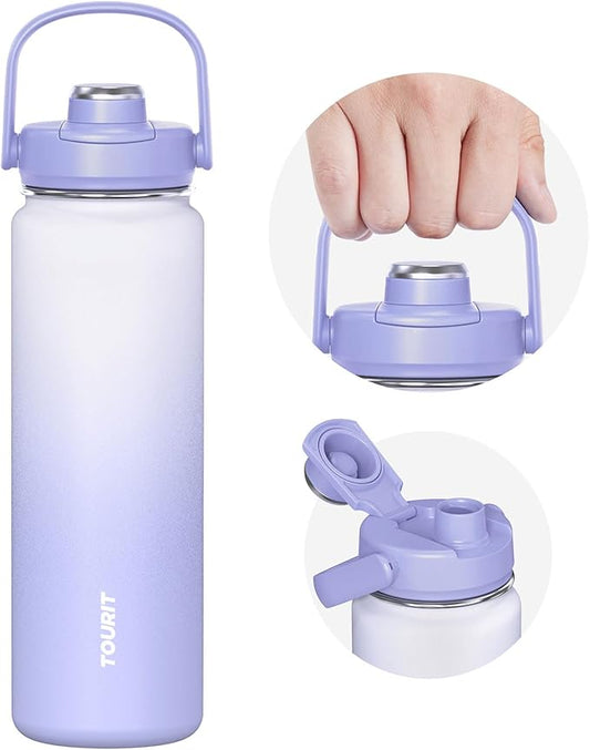 TOURIT 24 oz Insulated Water Bottle, Stainless Steel Sports Water Bottles With Top Handle, Double-Wall Travel Thermal Water Flask, BPA Free Leakproof Water Bottle for Sports and Travel,Blue Voilet