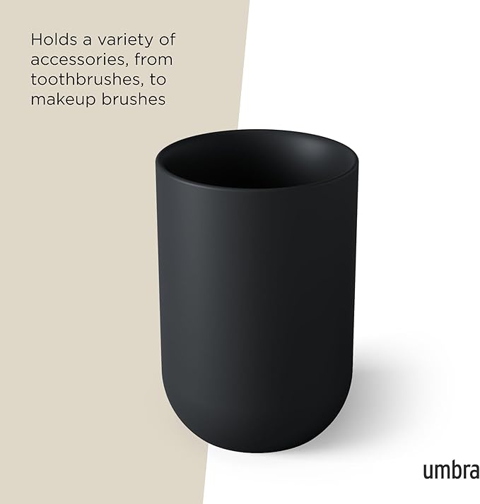 Umbra Junip Bath Accessories Tumbler - Modern White Resin Holder and Organizer, Perfect for Holding Toothbrushes, Make-up Brushes and Various Bath Items, Black