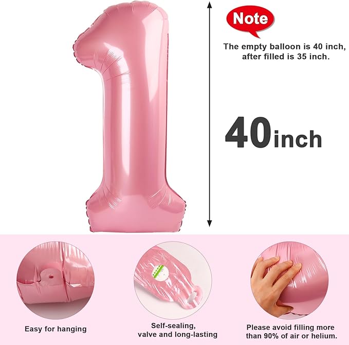 Number Balloons 40 In 40 Numbers, 40th Birthday Decorations for Women Men, Pearl Pink Birthday Party Decorations Big Balloons for Wedding, Celebration Party, Graduations