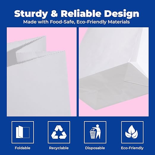 Fit Meal Prep 150 Pack 12 lb White Paper Lunch Bags, 13 x 7 x 4.5" Durable Paper Bags Bulk for Packing, Delivery, Take Out, Grocery, Retail Shopping, Premium Sack for Snacks, Bakery