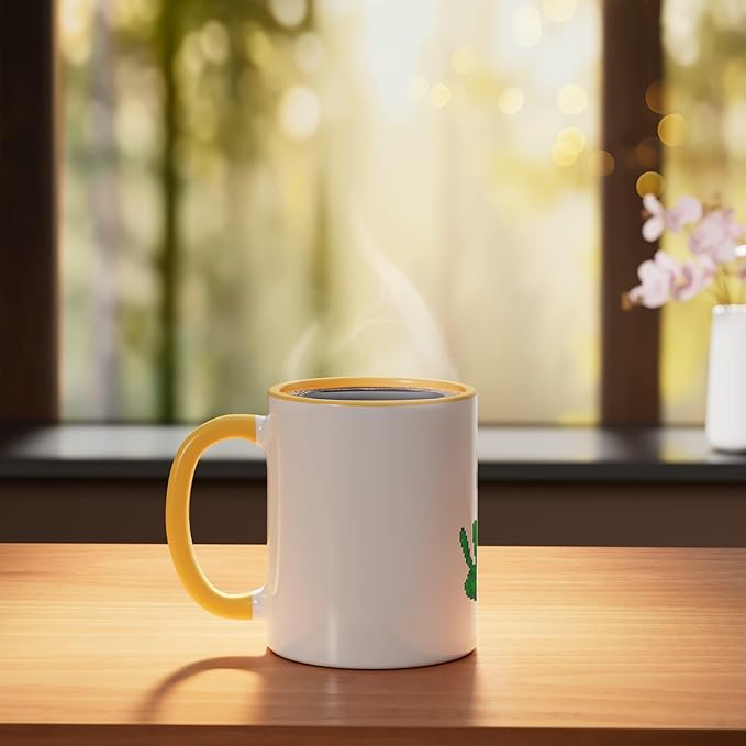 Art Alien Peace Sign UFO Ceramic Mug, Yellow/White