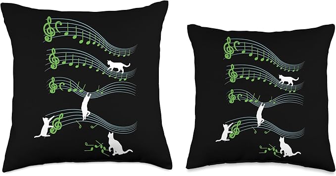 Funny Cute Cat Playing On Musical Notes Sheets Music Lover Throw Pillow