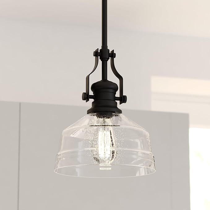 VAXCEL Beloit Mini Pendant for Kitchen Island, Farmhouse Style Mounted Ceiling Lighting, Matte Black Finish, Clear Glass