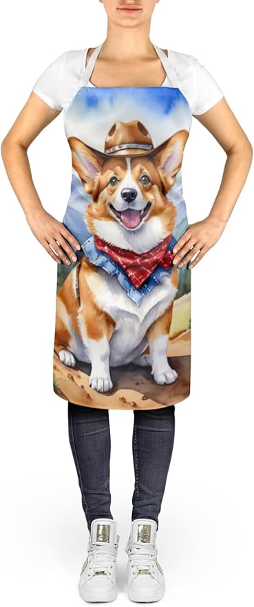 Caroline's Treasures Corgi Cowboy Welcome Apron Cooking Kitchen Server Baking Crafts Gardening for Adult Women Men, Unisex, Large, Multicolor