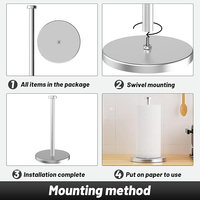 Paper Towel Holder Countertop | Metal Bathroom Towel Holder Stand,Stainless Steel Countertop, Vertical Dispenser for Bathroom Kitchen