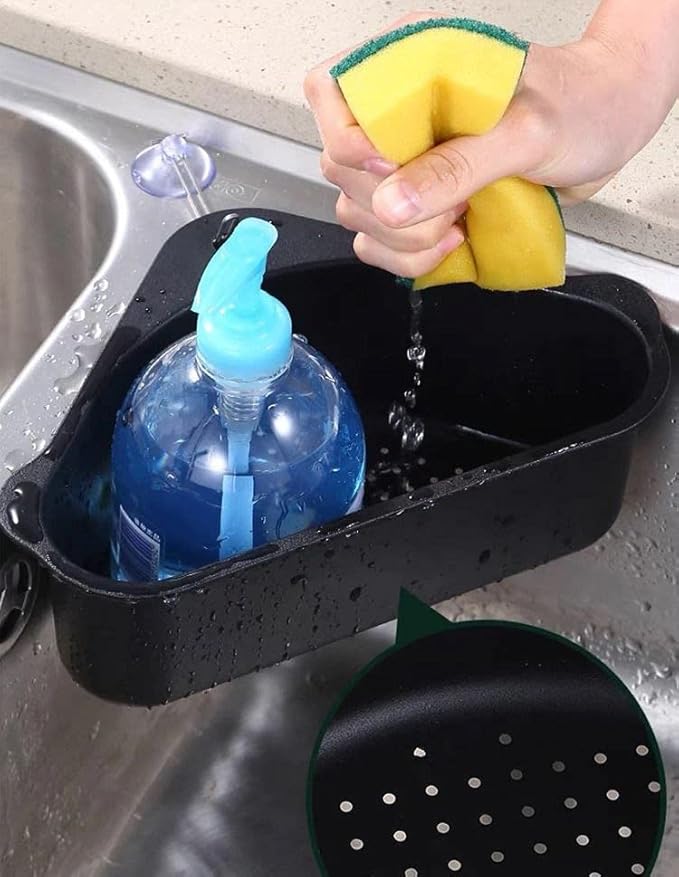 Kitchen Sink Drain Basket Storage Dish Rack Organizer Sink Shelf Soap Sponge Drain Rack Vegetables Fruit Drain Rack (Black, MIN 1 Quantity)