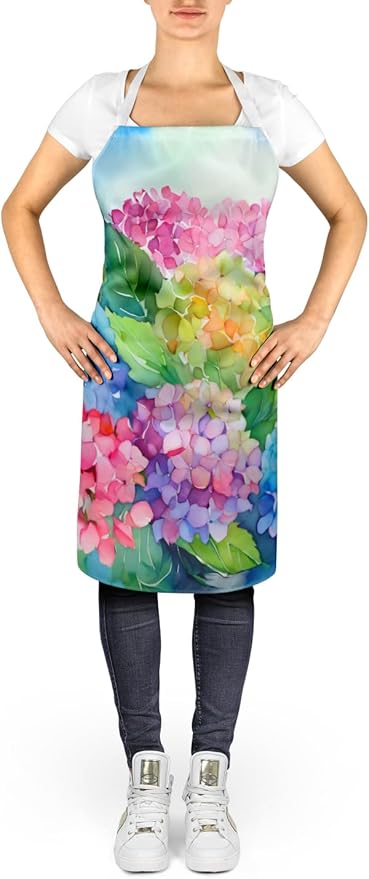 Caroline's Treasures Hydrangeas in Watercolor Apron Cooking Kitchen Server Baking Crafts Gardening for Adult Women Men, Unisex, Large, Multicolor