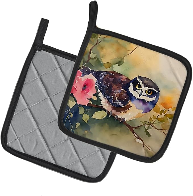 Caroline's Treasures Spectacled Owl Pair of Pot Holders Kitchen Heat Resistant Pot Holders Sets Oven Hot Pads for Cooking Baking BBQ, 7 1/2 x 7 1/2