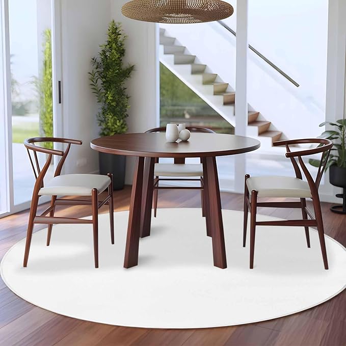Washable Round Area Rug Pure White Circle Rugs Floor Carpet for Living Room Bedroom, Monochrome Plain Single Bright Color Soft Non Slip Round Rug 5ft