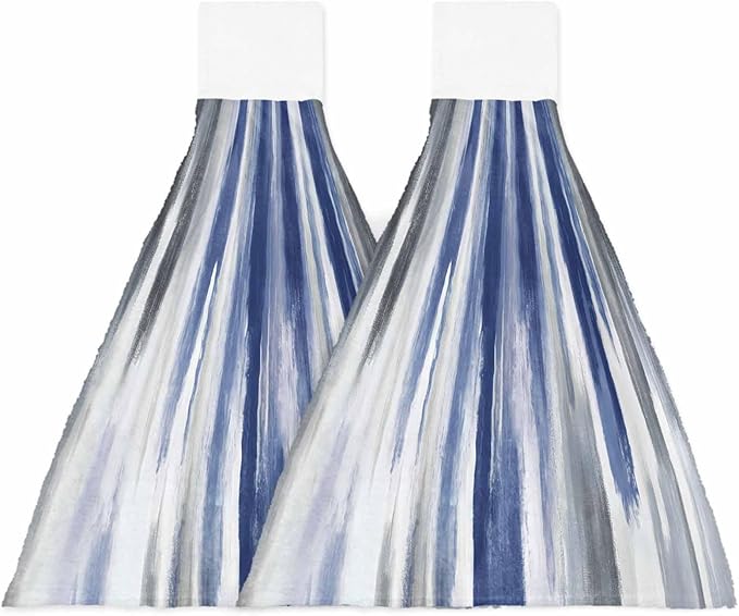 Alandar Home Kitchen Tie Towel Set of 2, Watercolor Blue Grey Oil Painting Art Absorbent Soft Hand Towels for Bathroom Hanging Towels, Modern Abstract Fast Drying Cleaning Cloth with Loop