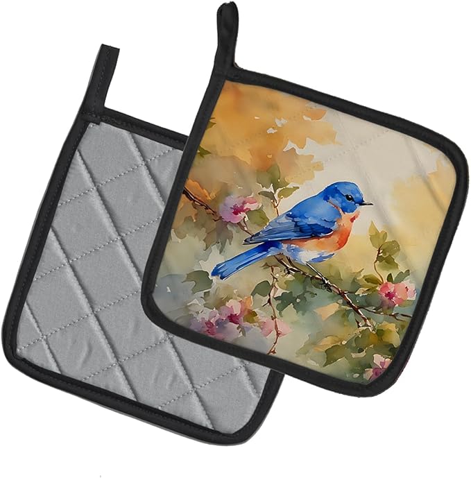 Caroline's Treasures Bluebird Pair of Pot Holders Kitchen Heat Resistant Pot Holders Sets Oven Hot Pads for Cooking Baking BBQ, 7 1/2 x 7 1/2