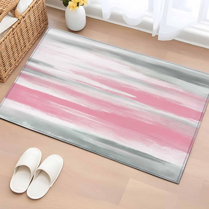 Area Rug 2x3ft, Pink Grey Mottled Texture Seamless Washable Rugs for Living Room Bedroom, Gradient Abstract Art Soft Non-Slip Area Rugs Rectangle Floor Carpet for Dining Room