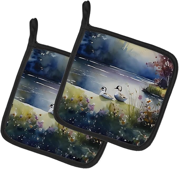 Caroline's Treasures Bufflehead Pair of Pot Holders Kitchen Heat Resistant Pot Holders Sets Oven Hot Pads for Cooking Baking BBQ, 7 1/2 x 7 1/2